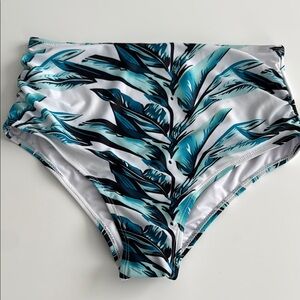 Tropical Leaf Print High-Waisted Bikini Bottom